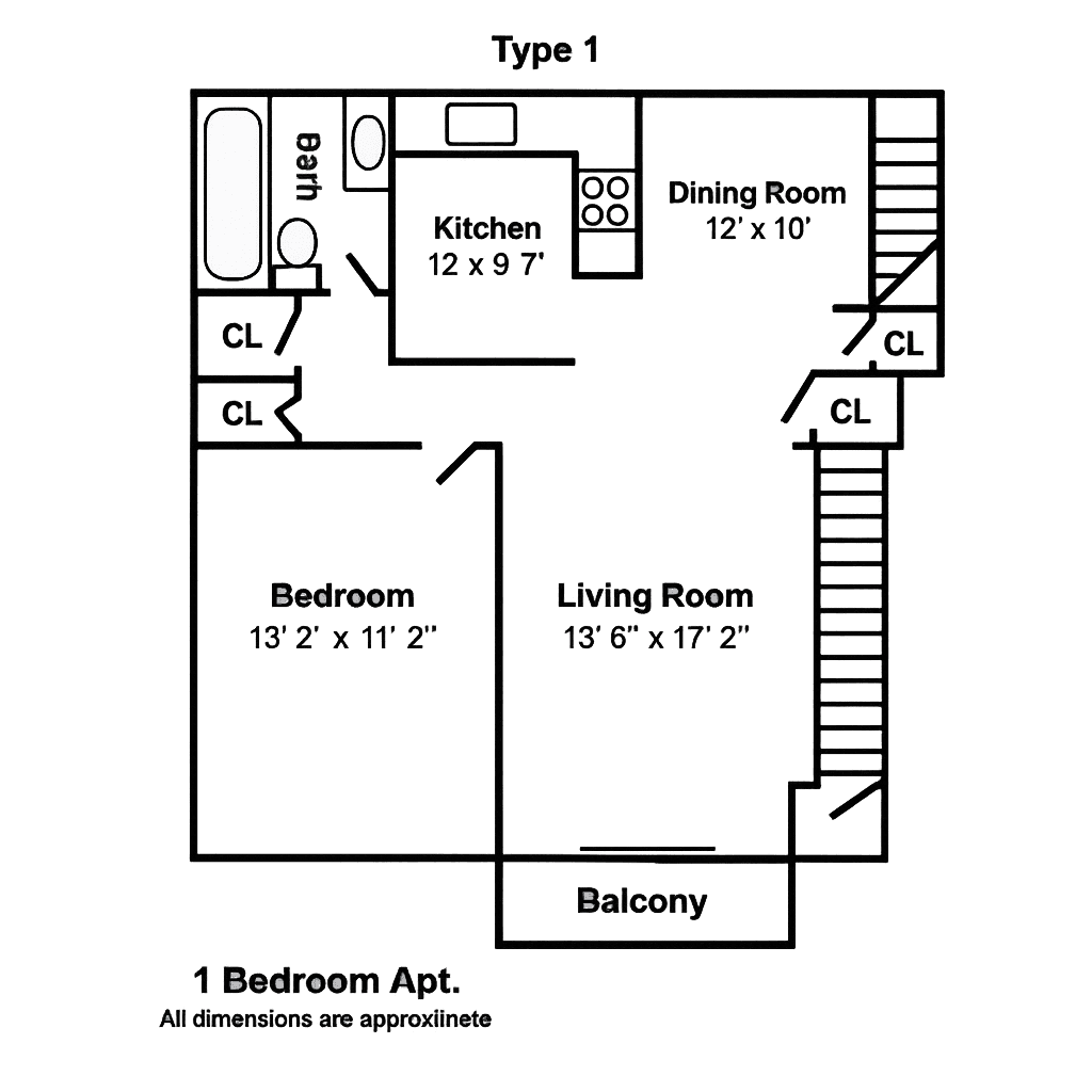 1 Bedroom Type 1 floor plan