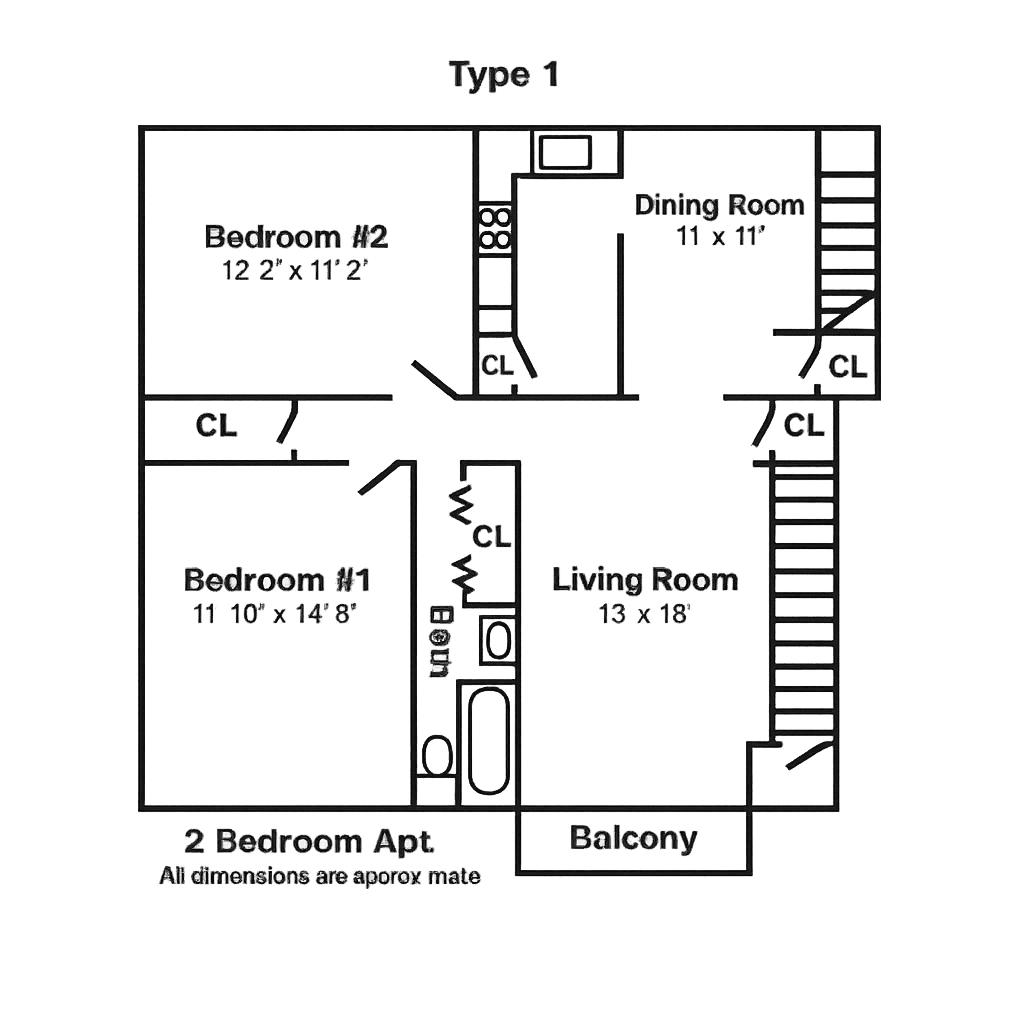 2 Bedroom Type 1 floor plan
